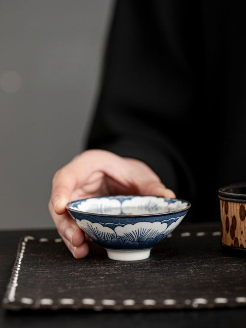 Service à thé cadeau rétro en porcelaine bleue et blanche de 10 pièces, tasses de 70 ml