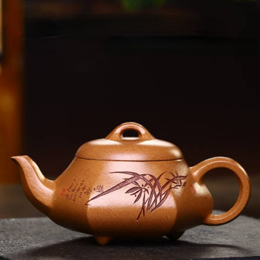 Full Handmade Yixing Zisha Teapot [Liufang Han Tang Shi Piao Pot] (Wucai Lao Duan Ni - 240ml)