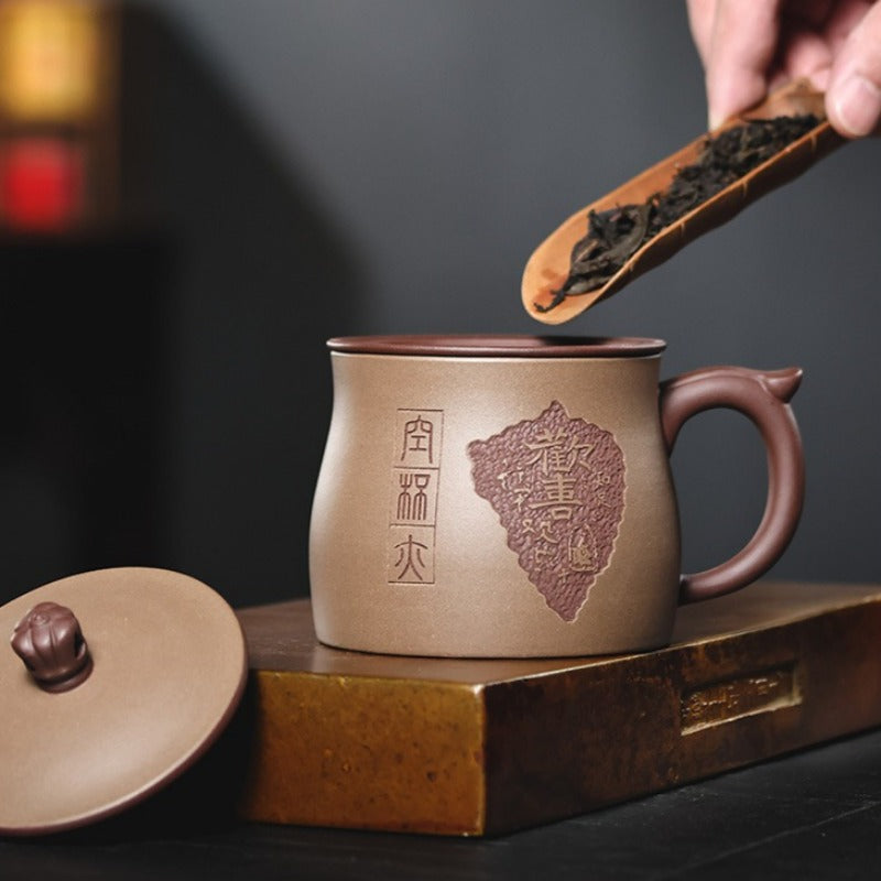 Yixing Zisha Tasse à thé avec filtre [Joy] (Zi Ni / Duan Ni - 460 ml)