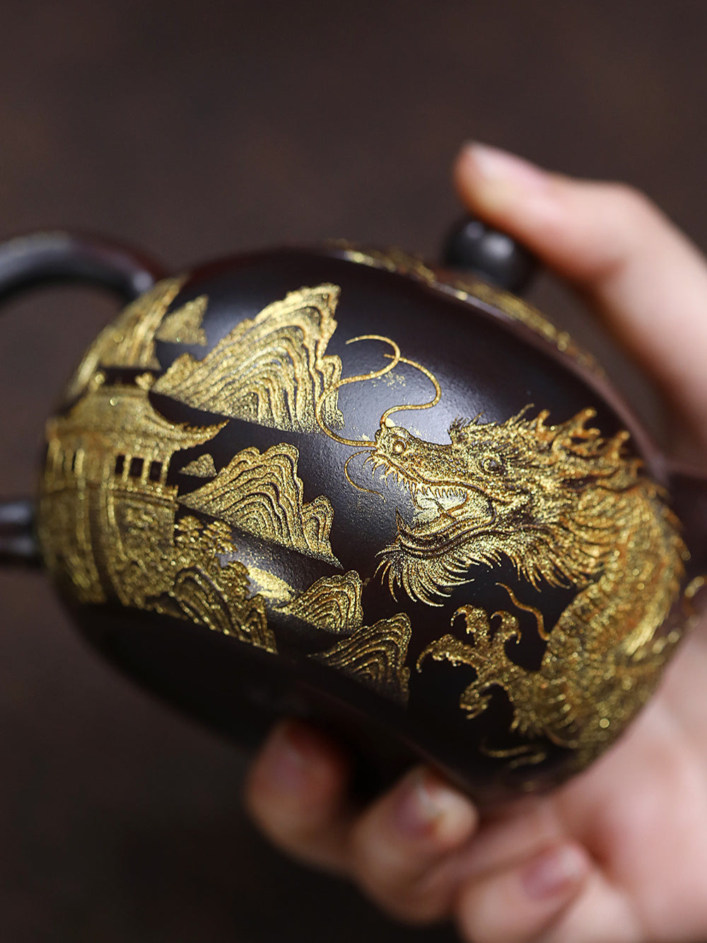 Théière Yixing Zisha [Dragon doré Xishi] (Gu Hong Ni - 300 ml)