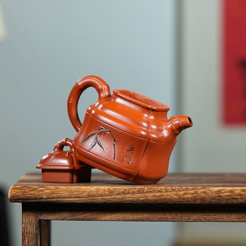 Full Handmade Yixing Zisha Teapot [Sifang Zhu Ding] (Zhu Ni - 280ml)