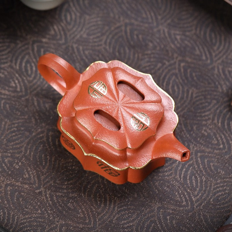 Théière Yixing Zisha entièrement faite à la main [Jin Ling Fu Wen] (Zhu Sha Zhu Ni - 150 ml)