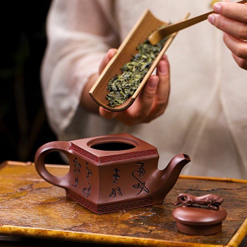 Full Handmade Yixing Zisha Teapot [Sifang Jiebao] (Di Cao Qing - 150ml)