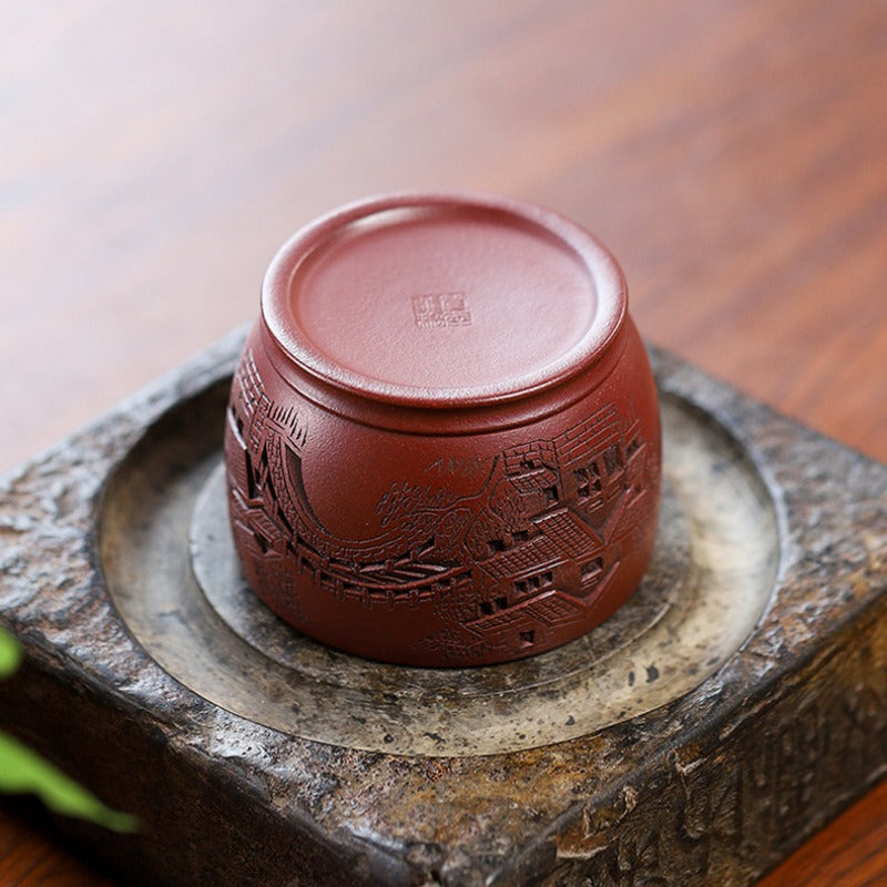 Handmade Yixing Zisha Master Tea Cup [Jiangnan River Town]  (Zi Ni - 170ml)