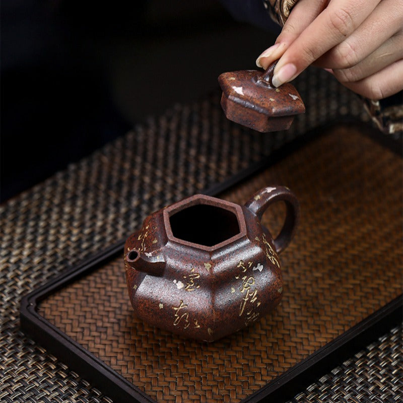 Full Handmade Yixing Zisha Teapot [Hexagon Gourd] (Firewood Fired Duan Ni - 170ml) - YIQIN TEA HOUSE | yiqinteahouse.com | <200ml, full handmade zisha teapot, teapot, teaware