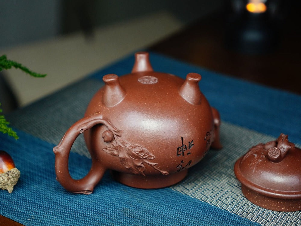 Teko Yixing Zisha Buatan Tangan Penuh [Pot Sanzu Dingli] (Di Cao Qing - 290ml)