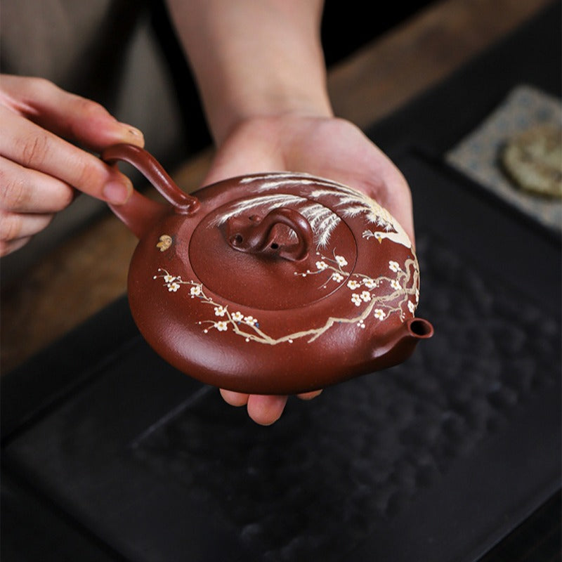 Full Handmade Yixing Zisha Teapot [Beautiful Feather] (Zi Ni - 230ml) - YIQIN TEA HOUSE | yiqinteahouse.com | 200-300ml, full handmade zisha teapot, teapot, teaware