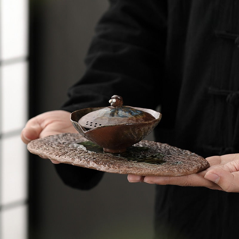 Kiln Change Firewood Firing [Yan Kuang] Hand-Grab Pot / Tea Tray Set - YIQIN TEA HOUSE | yiqinteahouse.com | ceramic teapot, gaiwan, tea tray, teapot, teaware