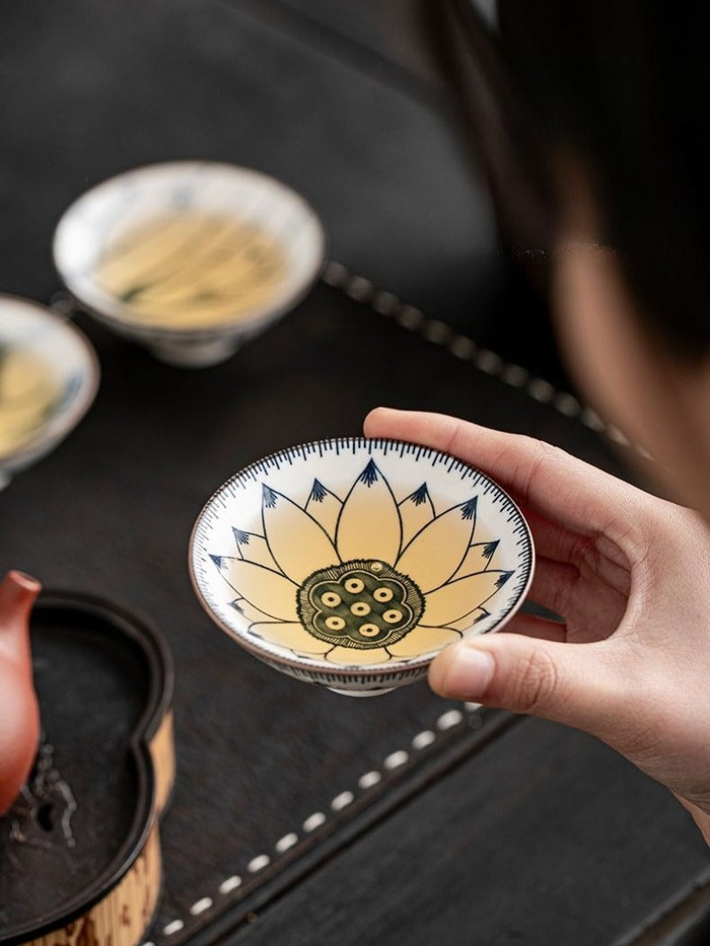 Service à thé cadeau rétro en porcelaine bleue et blanche de 10 pièces, tasses de 70 ml
