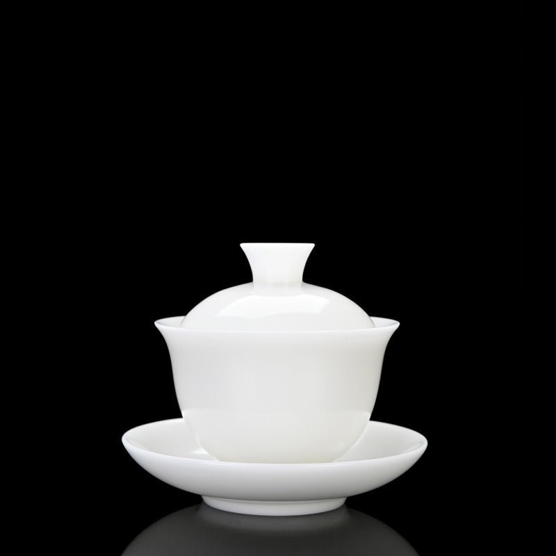 Ice Jade White Porcelain Unglazed Thin Walled Sancai Gaiwan [Ingot] 120/150/230ml