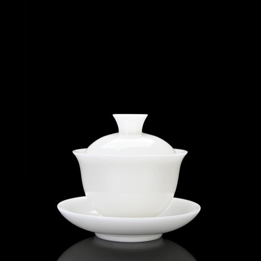 Ice Jade White Porcelain Unglazed Thin Walled Sancai Gaiwan [Ingot] 120/150/230ml