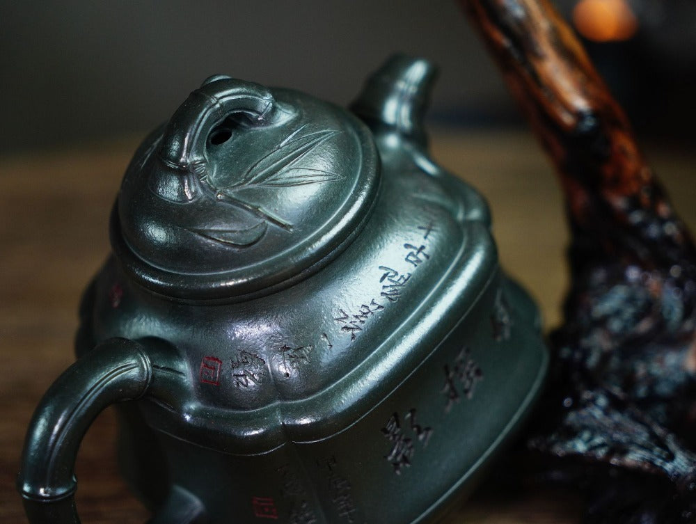 Full Handmade Yixing Zisha Teapot [Bamboo Pot] (Long Bei Qing - 320ml) (Rare Clay Type / Last Piece) - YIQIN TEA HOUSE | yiqinteahouse.com | >300ml, full handmade zisha teapot, teapot, teaware