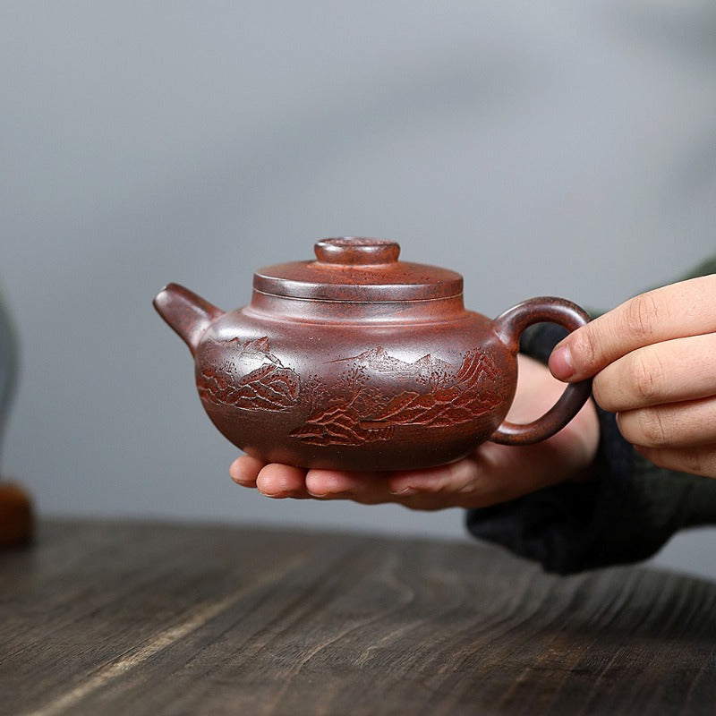 Yixing Zisha Teapot [Yuan Zhu Guan Shan 圆珠观山] (High Temperature Duan Ni - 290ml)