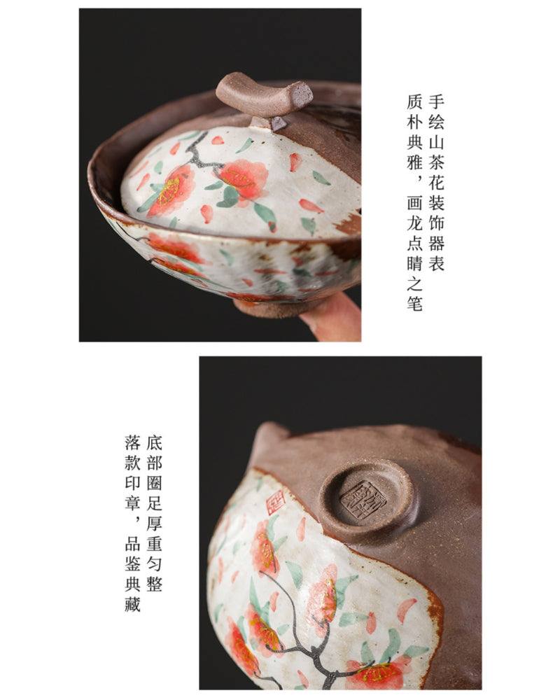 Firewood Fired Hand-painted Floral Ceramic Gaiwan / Fair Cup / Tea Cup - YIQIN TEA HOUSE | yiqinteahouse.com | ceramic teapot, fair cup, gaiwan, tea cup, teapot, teaware