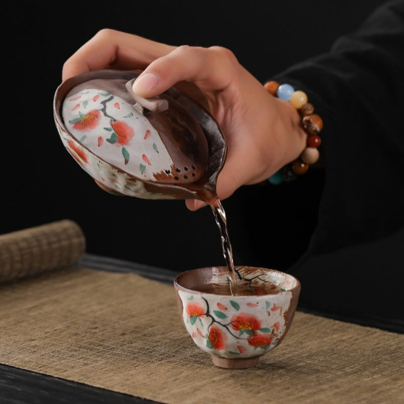 Firewood Fired Hand-painted Floral Ceramic Gaiwan / Fair Cup / Tea Cup - YIQIN TEA HOUSE | yiqinteahouse.com | ceramic teapot, fair cup, gaiwan, tea cup, teapot, teaware