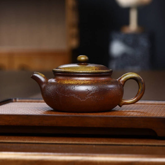 Full Handmade Yixing Zisha Teapot [Fanggu Pot] (Qing Duan Ni Firewood Fired - 230ml)