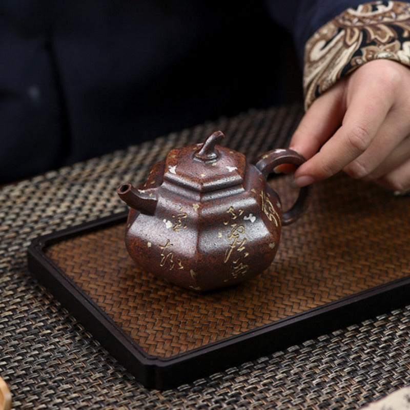 Full Handmade Yixing Zisha Teapot [Hexagon Gourd] (Firewood Fired Duan Ni - 170ml) - YIQIN TEA HOUSE | yiqinteahouse.com | <200ml, full handmade zisha teapot, teapot, teaware