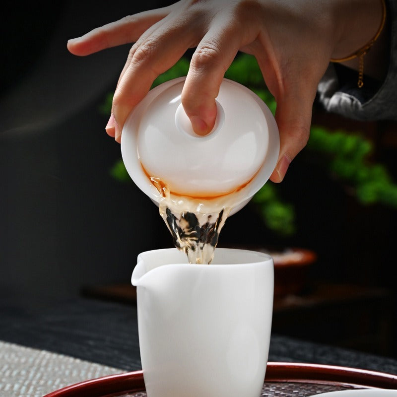 Ice Jade White Porcelain Unglazed Thin Walled Sancai Gaiwan [Ingot] 120/150/230ml