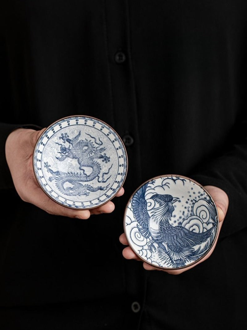 Service à thé cadeau rétro en porcelaine bleue et blanche de 10 pièces, tasses de 70 ml
