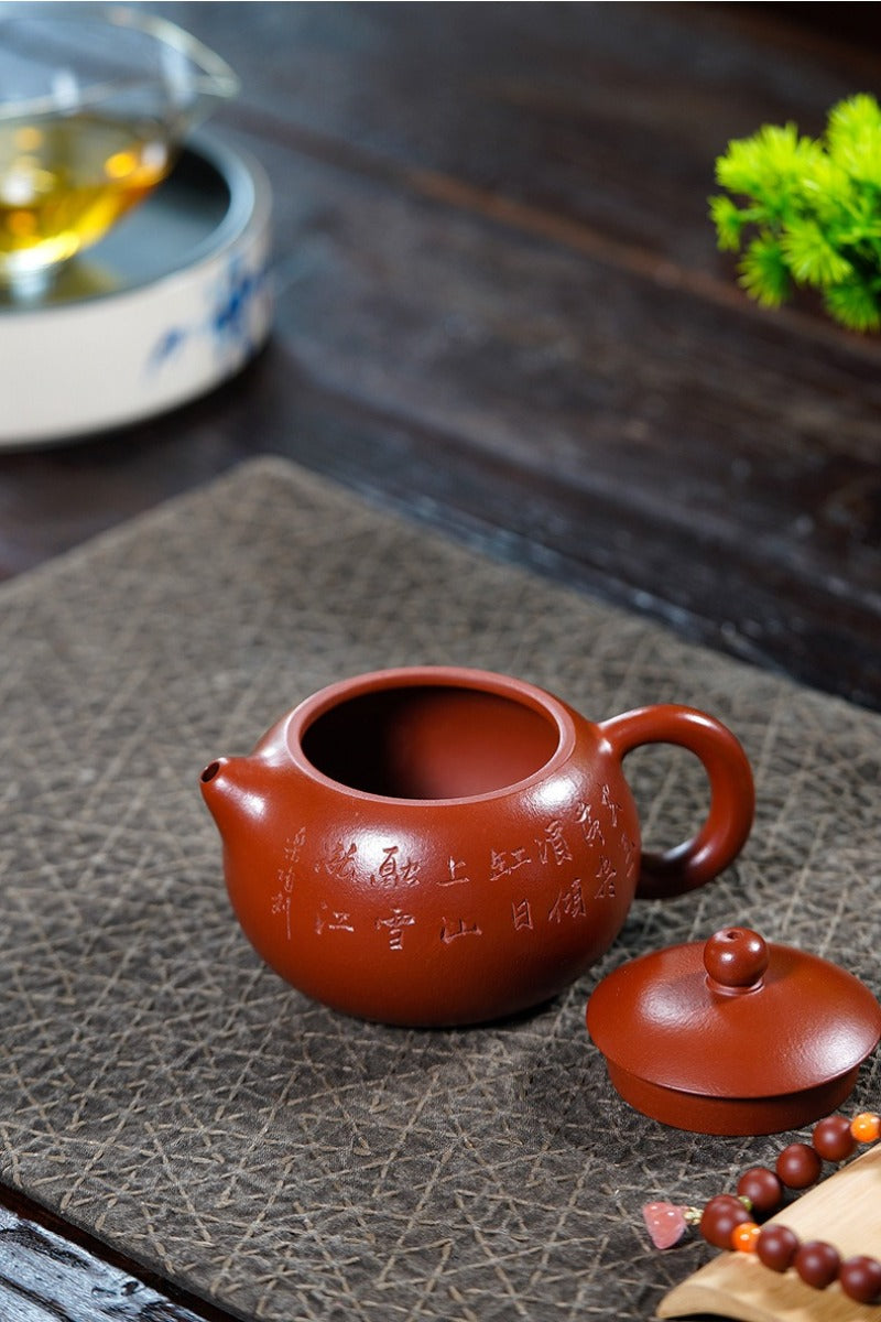 Théière Yixing Zisha entièrement faite à la main [Modèle Xishi] (Dahongpao - 320 ml)