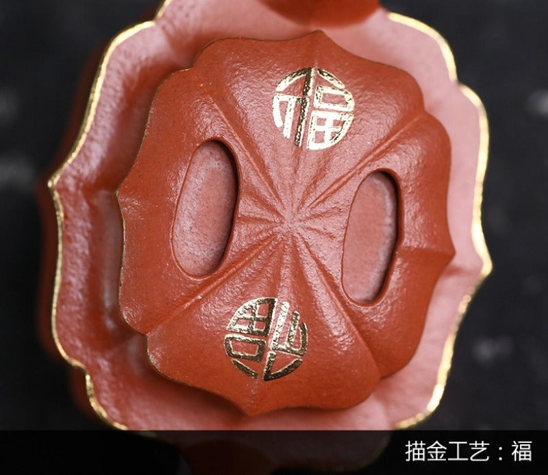 Théière Yixing Zisha entièrement faite à la main [Jin Ling Fu Wen] (Zhu Sha Zhu Ni - 150 ml)