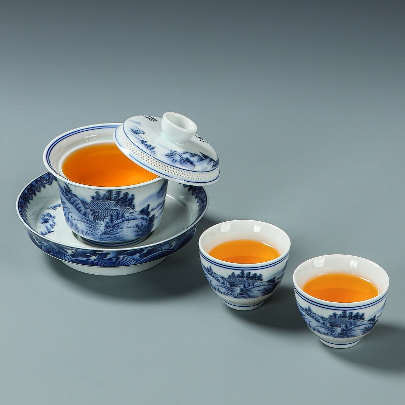 Ancient Celadon Style Ceramic [Jinxiu Heshan] Sancai Gaiwan Set 190ml