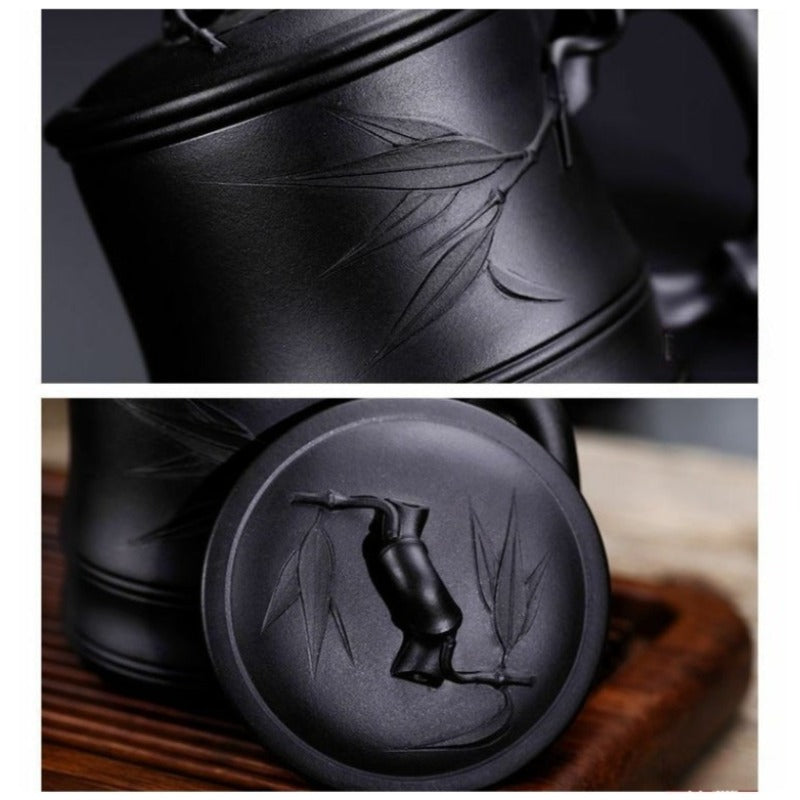 Yixing Zisha Tea Mug with Infuser [Bamboo] 5pcs Set (Hei Ni - 480ml)