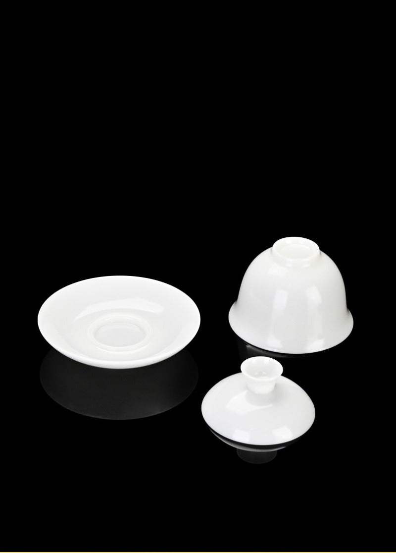 Ice Jade White Porcelain Unglazed Thin Walled Sancai Gaiwan [Ingot] 120/150/230ml