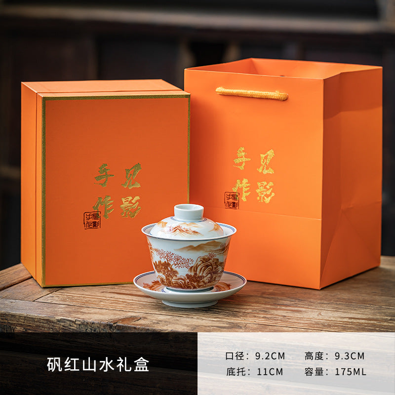 Handmade Ceramic [Qinghua Dou Cai] Gaiwan | 手工陶瓷 [青花斗彩] 盖碗
