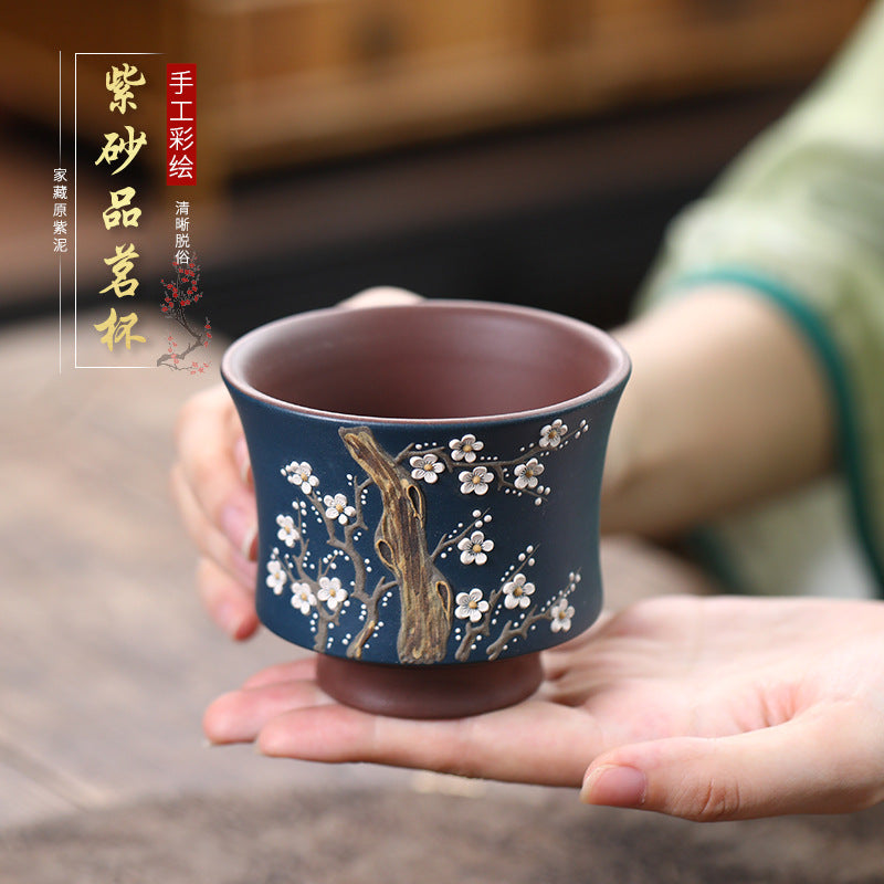 宜兴紫砂 手工堆绘 主人杯 [双色梅花] 180ml