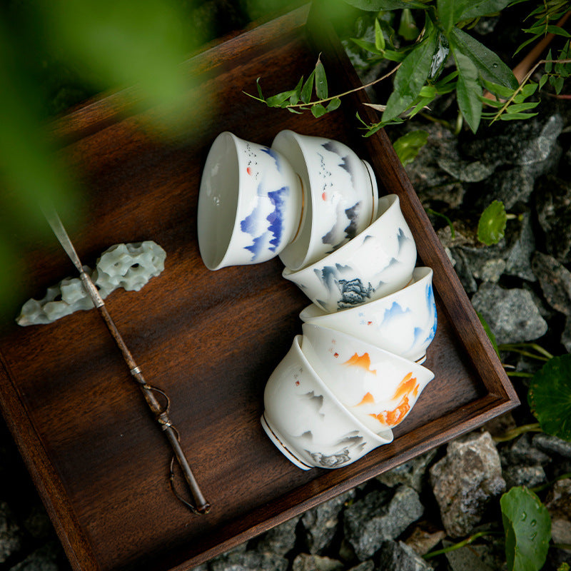Mutton Fat Jade White Porcelain Tea Cup Gift Set [Sunrise]