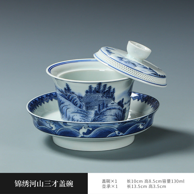 Ancient Celadon Style Ceramic [Jinxiu Heshan] Sancai Gaiwan Set 190ml