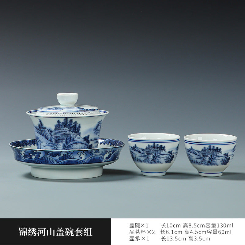 Ancient Celadon Style Ceramic [Jinxiu Heshan] Sancai Gaiwan Set 190ml