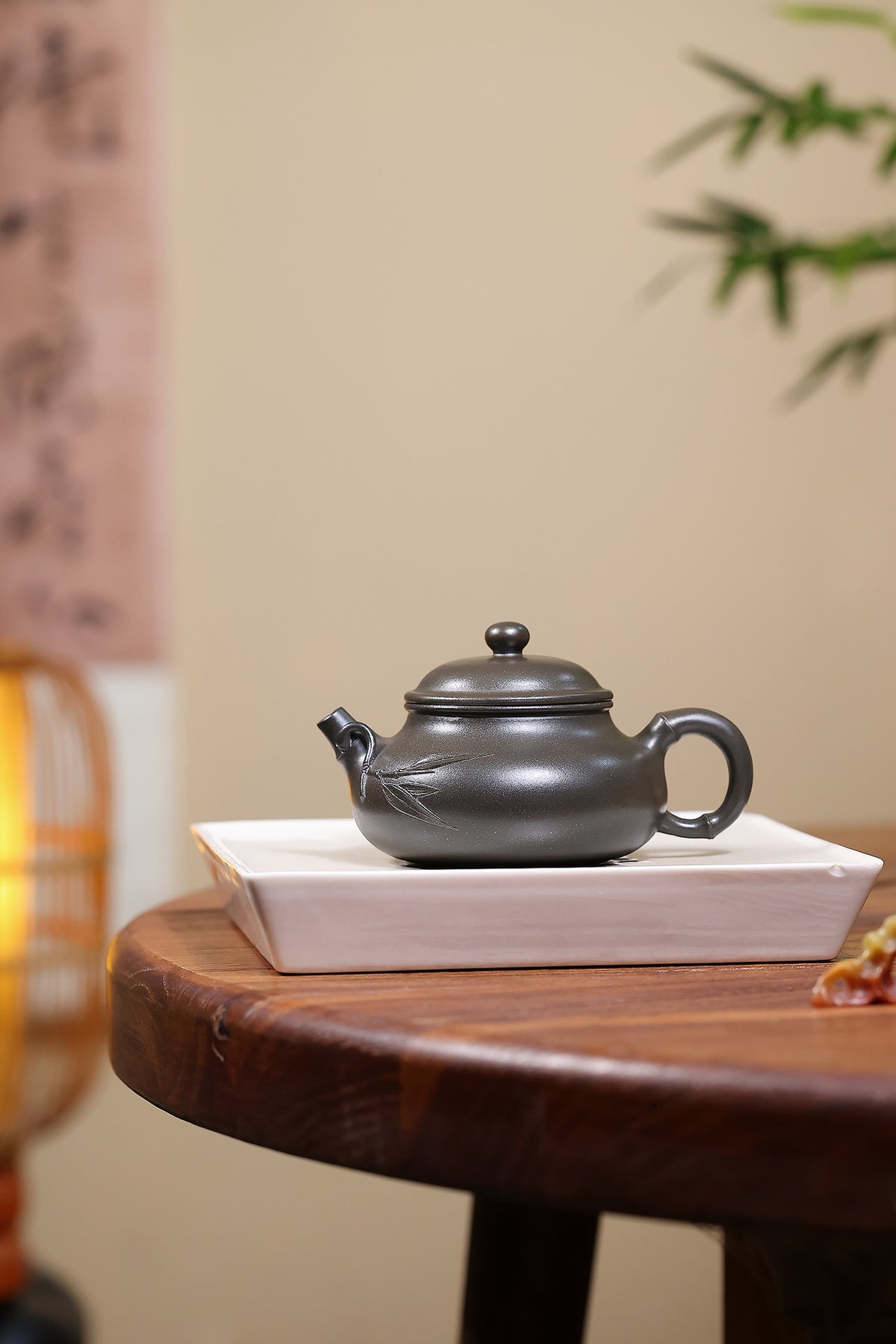 Yixing Zisha Teapot [Bamboo Leaf Rong Tian] (Reduction-fired Zhu Ni - 220ml)