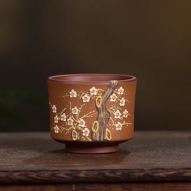 Handmade Yixing Zisha Master Tea Cup [Bi-color Plum Blossom] 110ml