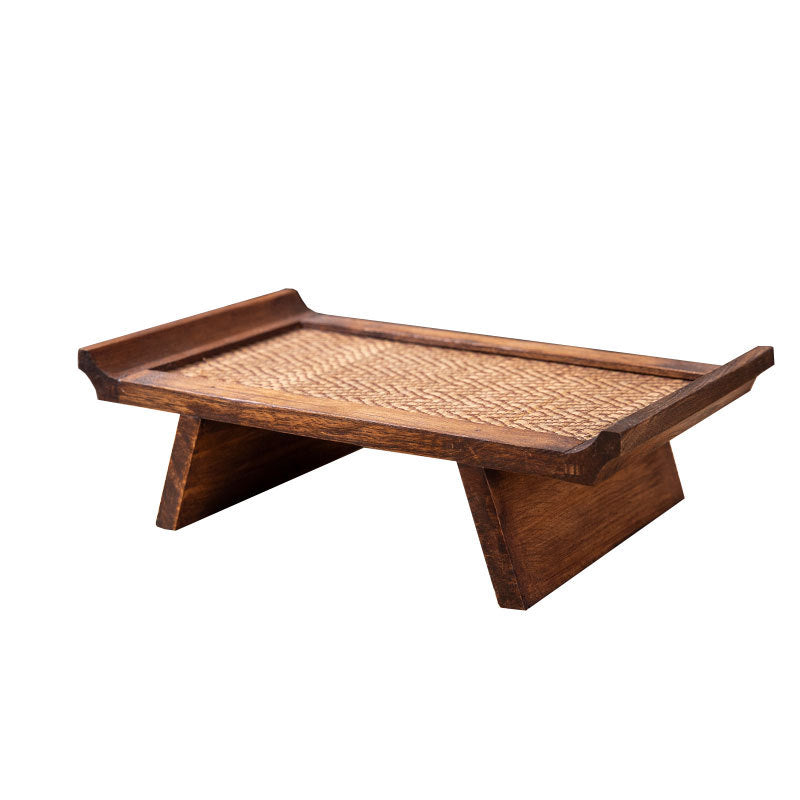 Plateau à thé rétro en bois massif tressé [rustique]
