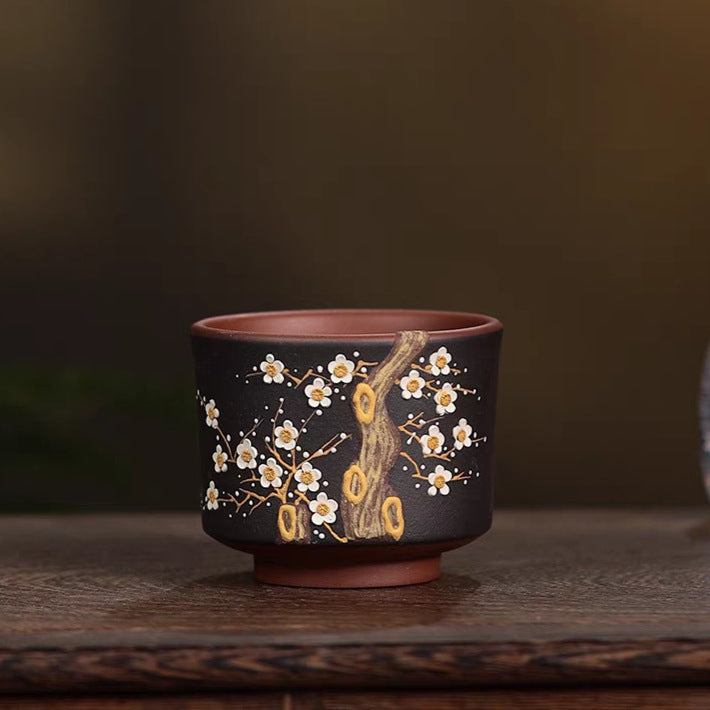 Handmade Yixing Zisha Master Tea Cup [Bi-color Plum Blossom] 110ml