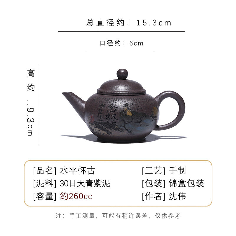 Théière Yixing Zisha entièrement faite à la main [Shui Ping Huai Gu] (30 Mu Tian Qing Zi Ni - 260 ml)