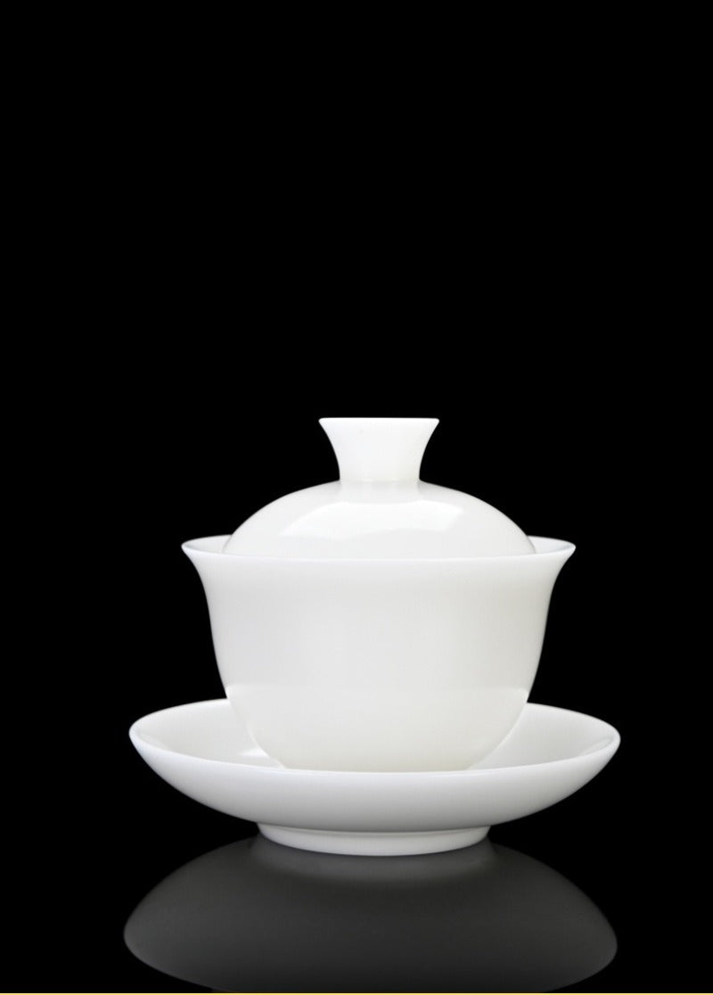 Ice Jade White Porcelain Unglazed Thin Walled Sancai Gaiwan [Ingot] 120/150/230ml
