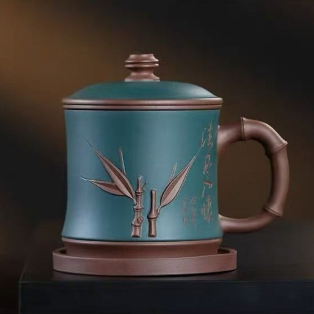 Yixing Zisha Tea Mug with Filter [Bamboo Breeze] 4/5pcs Set (Zi Ni - 460ml)