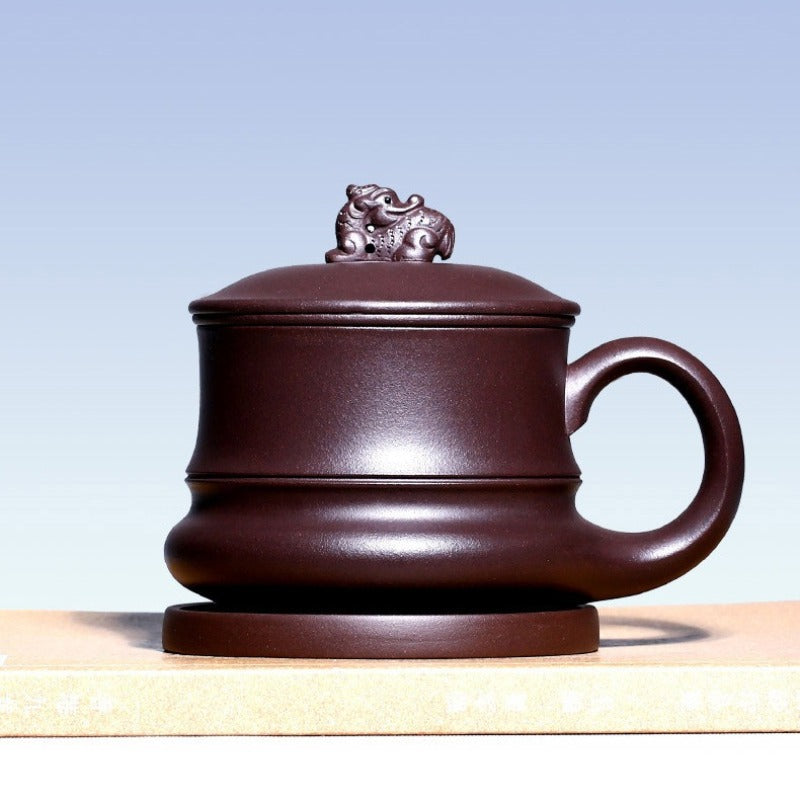 宜兴紫砂手工 [御龙] (带茶滤) 盖杯 (紫泥 - 410ml)