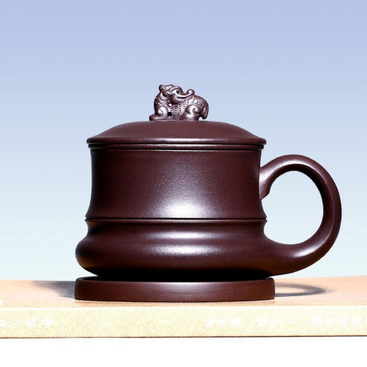 Yixing Zisha Tea Mug with Filter [Dragon] (Zi Ni - 410ml)