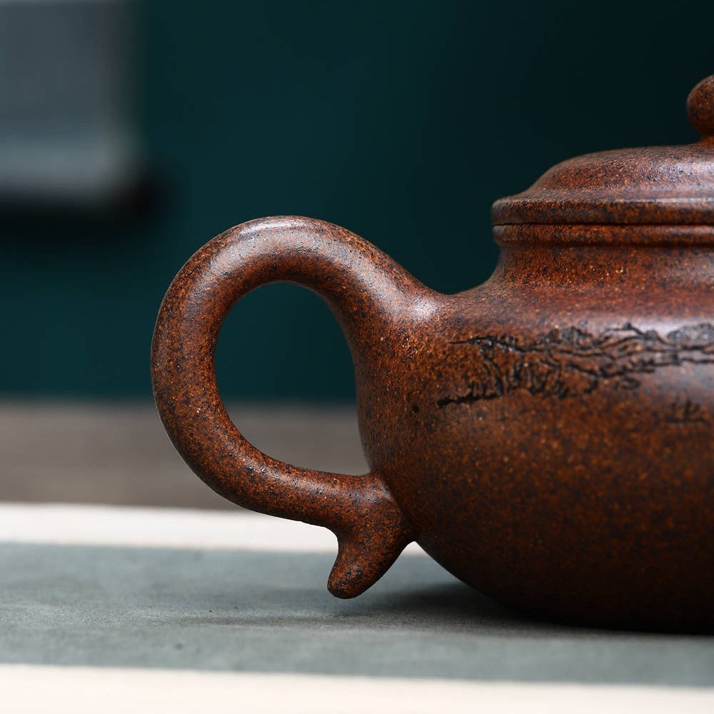 Full Handmade Yixing Zisha Teapot [Fanggu Pot] Full Set (Longgu Jin Sha - 480ml)