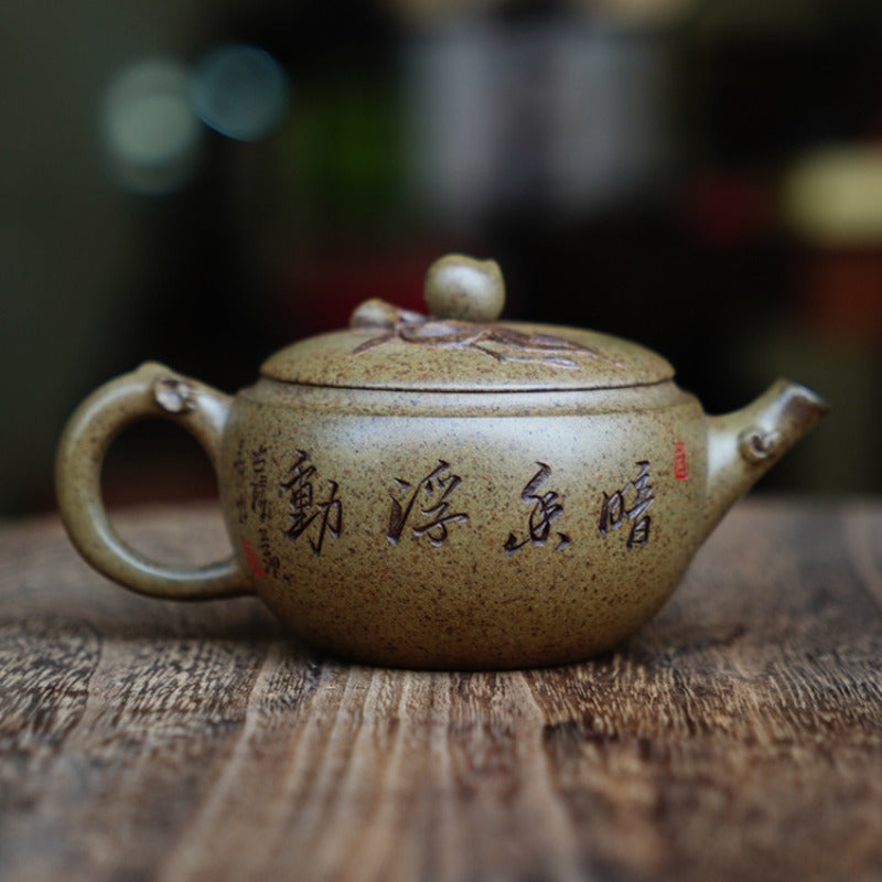 Théière Yixing Zisha entièrement faite à la main [Shoutau Pot] (Qing Duan Ni Firewood Fired Fired - 150ml)