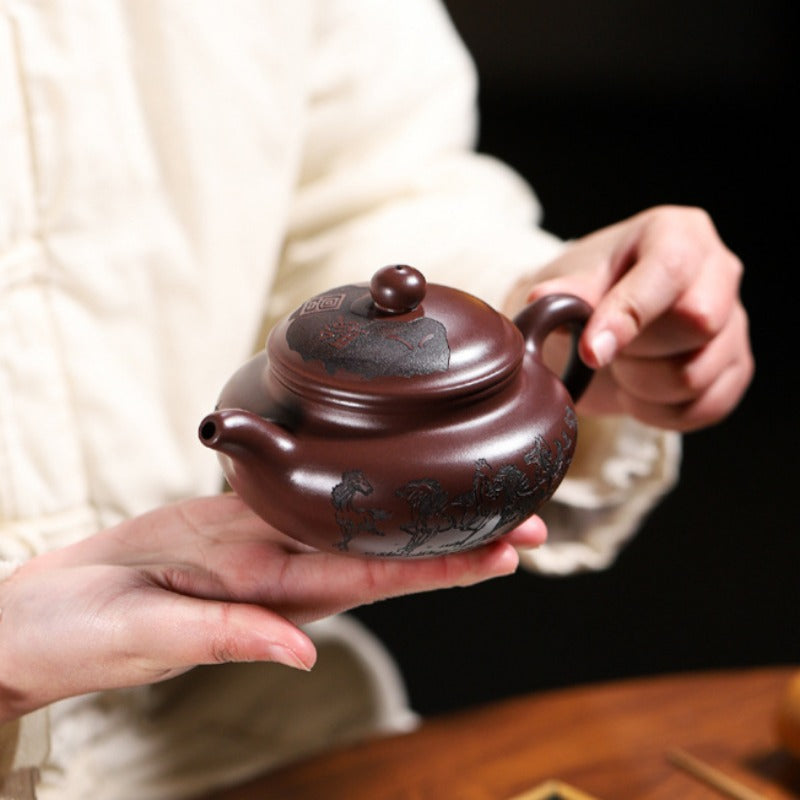 Yixing Zisha Teapot [Eight Horses Fanggu] (Zi Zhu Ni - 250ml)