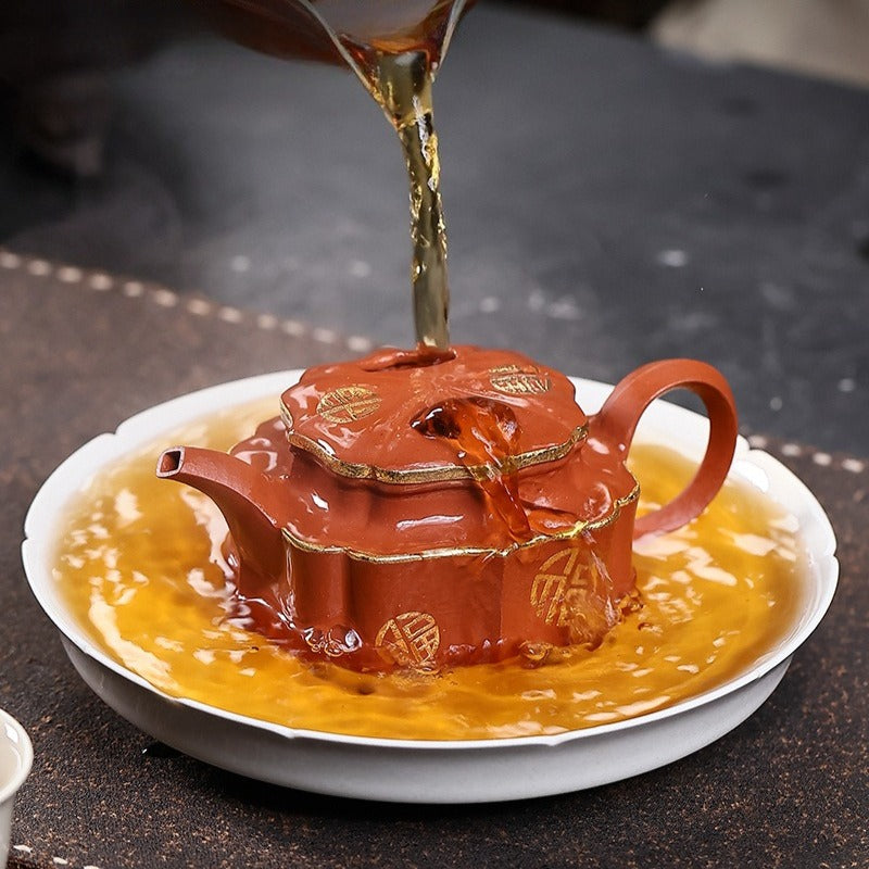 Théière Yixing Zisha entièrement faite à la main [Jin Ling Fu Wen] (Zhu Sha Zhu Ni - 150 ml)