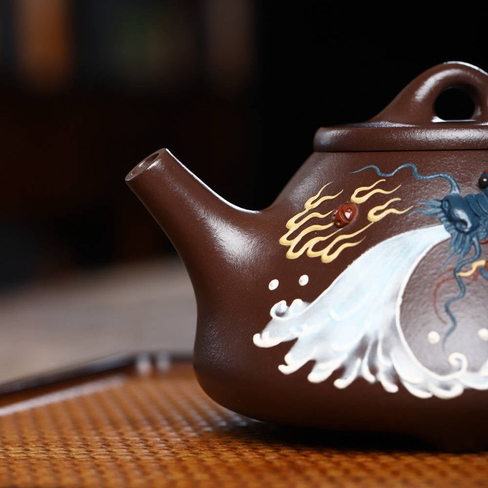 全手工宜兴紫砂茶壶 [堆龙子冶石瓢壶] (老紫泥 - 350ml)
