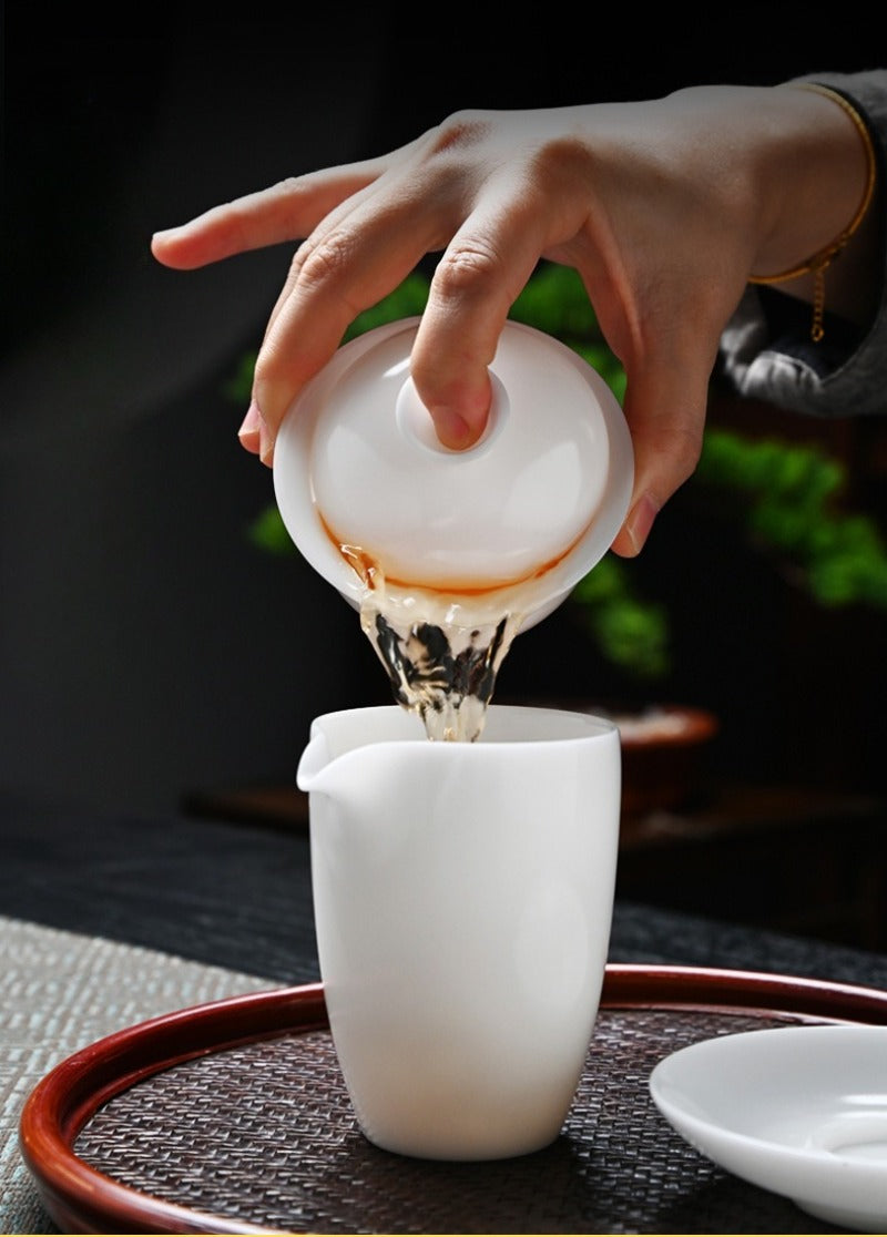 Ice Jade White Porcelain Unglazed Thin Walled Sancai Gaiwan [Ingot] 120/150/230ml