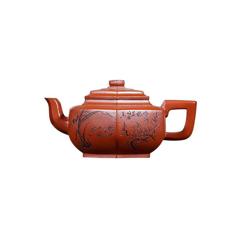 全手工宜兴紫砂茶壶【六方雪华】（朱泥 - 280ml）