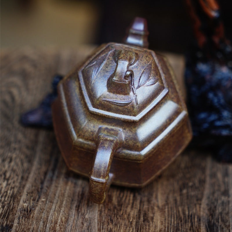 Théière Yixing Zisha entièrement faite à la main [Pot Liufang Zhu Ding] (Qing Duan Ni Firewood - 180 ml)